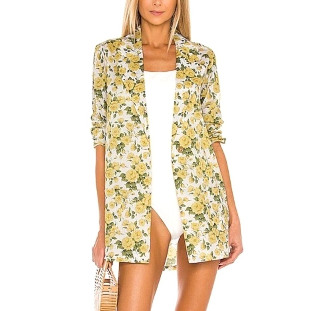 Onia Liberty Rose Yellow Floral Beach Blazer Coverup Cotton Lightweight Top Sz S